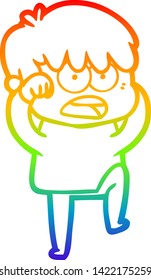 dibujo de una línea de gradiente de arco iris de un niño de caricatura preocupado