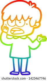 rainbow gradient line drawing of a worried cartoon boy