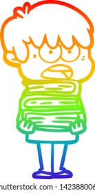 Regenbogen-Farbverlauf-Zeichnung eines besorgten Cartoon-Jungen