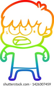 rainbow gradient line drawing of a worried cartoon boy