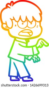 dibujo de una línea de gradiente de arco iris de un niño de caricatura preocupado