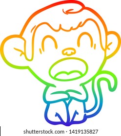 rainbow gradient line drawing of a yawning cartoon monkey