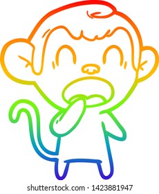 rainbow gradient line drawing of a yawning cartoon monkey