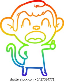 dibujo de la línea de gradiente del arcoiris de un mono de dibujos animados de bostezo