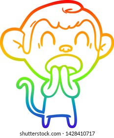 dibujo de la línea de gradiente del arcoiris de un mono de dibujos animados de bostezo