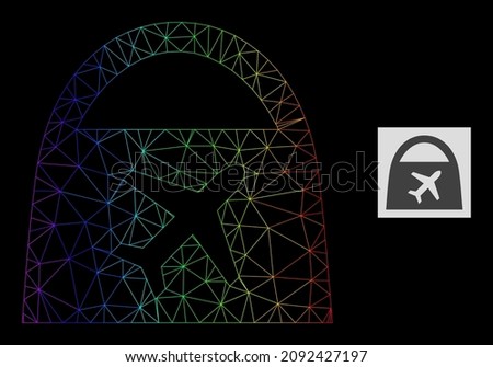 Rainbow gradient mesh airport shopping icon. Geometric carcass flat network based on airport shopping icon, generated with triangular mesh carcass, with spectral gradient.