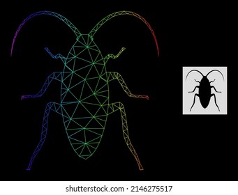 Rainbow gradient mesh cockroach icon. Geometric carcass flat net is based on cockroach icon, generated from triangular mesh carcass, with rainbow gradient.
