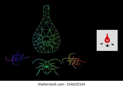 Rainbow gradient mesh cockroach poison icon. Geometric frame 2D network is based on cockroach poison icon, generated from triangle mesh network, with rainbow gradient.