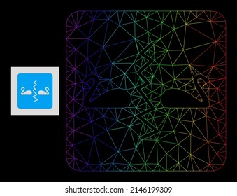Rainbow gradient mesh divorce swans icon. Geometric carcass flat net based on divorce swans icon, generated with triangular mesh net, with rainbow gradient.