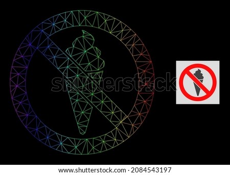 Rainbow gradient mesh forbidden ice cream icon. Geometric carcass 2D network is based on forbidden ice cream icon, generated from polygonal mesh carcass, with rainbow gradient.