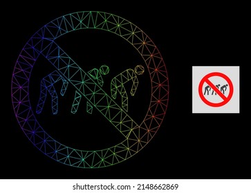 Rainbow gradient mesh forbidden slavery icon. Geometric carcass flat network based on forbidden slavery icon, generated with triangular mesh framework, with rainbow gradient.