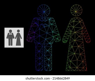 Rainbow gradient mesh just married persons icon  Geometric carcass 2D net based just married persons icon  generated from triangle mesh net  and spectrum gradient 