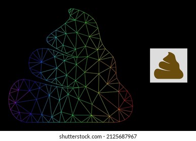 Rainbow Gradienten Masche Scheiße Symbol. Geometrisches 2D-Netz auf der Grundlage von Scheiße Symbol, erzeugt aus polygonalem Netz, mit Regenbogenverlauf.