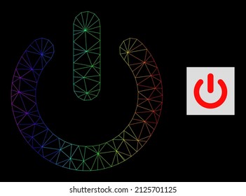 Icono de la desconexión de malla de gradiente arco iris. La red plana de canal geométrica se basa en el icono de apagado, generado con red de malla poligonal, con gradiente arco iris.