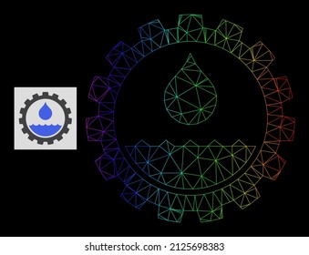 Wasserdienstsymbol des Regenbogengrades. Das flache Netz des geometrischen Rahmens basiert auf dem Wasserdienstsymbol, das mit einem dreieckigen Netz mit Spektralgradienten erzeugt wird.