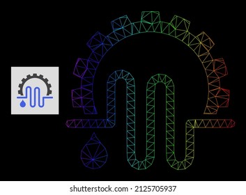 Rainbow gradient mesh water supply service icon. Geometric carcass flat net based on water supply service icon, generated with triangular mesh network, with rainbow gradient.