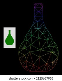 Icono de jarra de vino de malla degradada de arcoiris. Red plana de canales geométricas basada en el icono de la jarra de vino, generada a partir de la red de malla triangular, con gradiente arco iris.