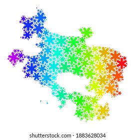 Rainbow gradient mosaic of Alava Province map designed for Christmas holidays. Alava Province map mosaic is formed of colorful snow parts. Designed for Christmas illustrations.