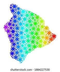Mosaik aus Regenbogen-Farbverlauf-Mosaik von Hawaii Big Island Karte konstruiert für Neujahrsfeiern. Hawaii Big Island Map Mosaik ist aus hellem Schnee entworfen. Entwickelt für Neujahrsprojekte.