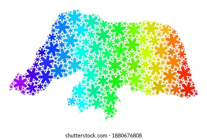 Rainbow Farbverlauf Mosaik von Rio Grande do Norte Staatskarte konstruiert für Weihnachtsfeiern. Rio Grande do Norte State Map Mosaik ist aus pulsierenden Schneeflocken gebaut. Für Winterzwecke konzipiert.