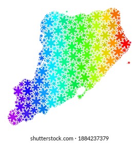 Mosaico degradado de arcoiris del mapa de Staten Island combinado para las ventas navideñas. El mosaico de mapas de Staten Island está diseñado con copos de nieve vibrantes. Diseñado para proyectos patrióticos.