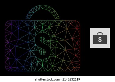 Icono de caso de negocio neto de gradiente arcoiris. La red plana de canales geométricos se basa en un icono de caso de negocio, generado con red de malla poligonal, con gradiente de arco iris.