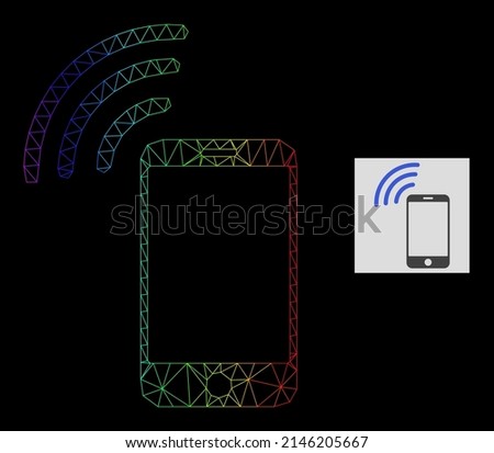 Rainbow gradient net cellphone signal icon. Geometric carcass 2D network is based on cellphone signal icon, generated with triangle mesh net, with rainbow gradient.