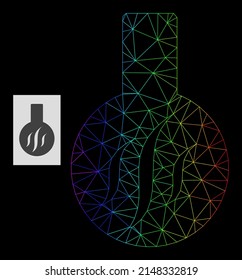 Icono de aroma químico neto gradiente arcoiris. Red de marco geométrico 2D basada en icono de aroma químico, generada con marco de malla triangular, con gradiente arcoiris.