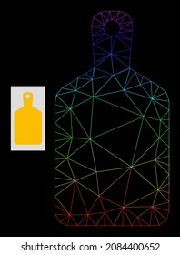 Rainbow gradient net cutting board icon. Geometric carcass 2D net based on cutting board icon, generated with polygonal mesh net, with spectral gradient.
