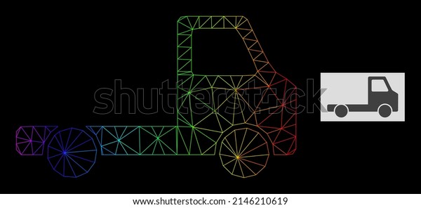 Rainbow gradient net\
delivery car chassi icon. Geometric carcass flat net is based on\
delivery car chassi icon, generated with polygonal mesh carcass,\
with rainbow gradient.