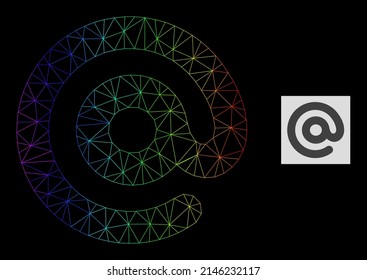 Rainbow gradient net email symbol icon. Geometric carcass flat net is based on email symbol icon, generated with polygonal mesh net, with spectrum gradient.