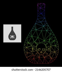 Rainbow gradient net poison jug icon. Geometric frame 2D net is based on poison jug icon, generated with triangle mesh network, with rainbow gradient.