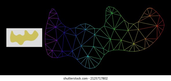 Rainbow gradient net spot icon. Geometric carcass 2D network is based on spot icon, generated with polygonal mesh net, with rainbow gradient.