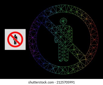 Rainbow Gradient Net Stop Man Icon. Geometric Carcass Flat Net Is Based On Stop Man Icon, Generated With Triangular Mesh Framework, With Rainbow Gradient.