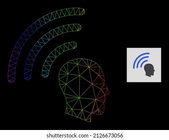 Rainbow gradient net telepathy waves icon. Geometric carcass 2D net based on telepathy waves icon, generated with triangle mesh carcass, with rainbow gradient.