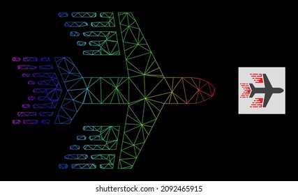 Symbol für das Streckennetzwerk des Regenbogenflugzeugs. Das flache Netz der geometrischen Schlachtkörper basiert auf dem Flugzeugsymbol, das mit einem dreieckigen Maschennetz mit Regenbogenverlauf erzeugt wird.