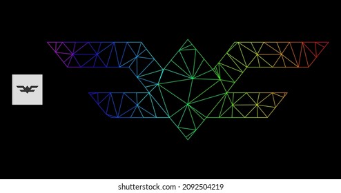 Rainbow gradient network aviation symbol icon. Geometric frame 2D network based on aviation symbol icon, generated with polygonal mesh framework, with rainbow gradient.