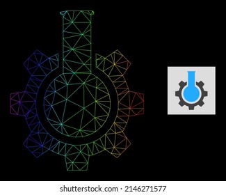 Rainbow gradient network chemical industry icon. Geometric carcass flat network is based on chemical industry icon, generated with polygonal mesh network, with rainbow gradient.