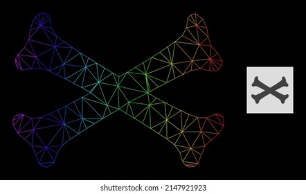 Rainbow gradient network crossing bones icon. Geometric carcass flat network based on crossing bones icon, generated with triangular mesh carcass, with rainbow gradient.