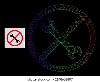 Rainbow gradient network forbidden repair icon. Geometric carcass flat network based on forbidden repair icon, generated from triangle mesh carcass, with rainbow gradient.