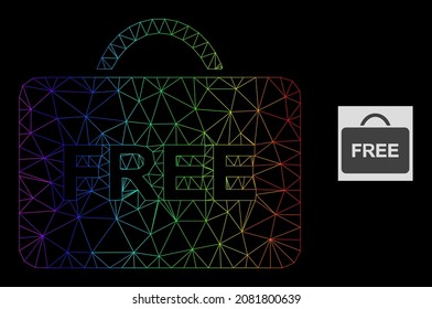 Icono de carátula libre de red de gradiente arco iris. Red plana de canal geométrica basada en icono de caja libre, generada con red de malla triangular, con gradiente espectral.