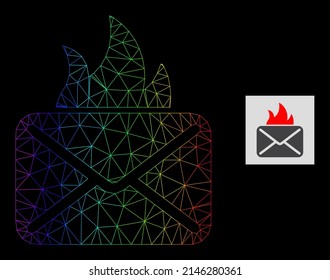 Icono de correo caliente de red de degradado de arcoiris. La red 2D de canales geométricas se basa en un icono de correo caliente, generado con red de malla triangular, con gradiente espectral.