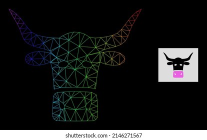 Rainbow gradient network livestock head icon. Geometric carcass flat network based on livestock head icon, generated with triangular mesh network, with rainbow gradient.