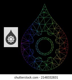 Rainbow gradient network oil industry gear icon. Geometric carcass flat network based on oil industry gear icon, generated with triangle mesh carcass, with rainbow gradient.