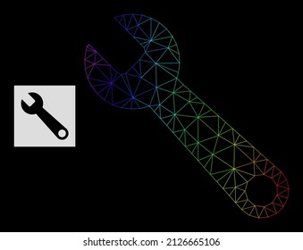Rainbow gradient network spanner icon. Geometric frame flat network is based on spanner icon, generated from triangular mesh network, with rainbow gradient.