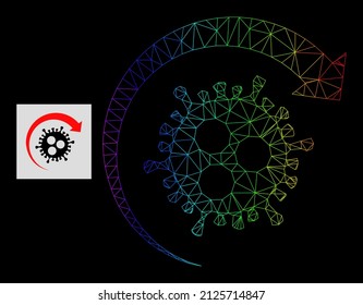 Rainbow gradient network virus return icon. Geometric frame flat network is based on virus return icon, generated with triangular mesh network, with rainbow gradient.