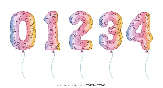 Rainbow Gradient. Numbers. Balloons for party, birthday or anniversary. Vector cartoon numbers set isolated on a white background.