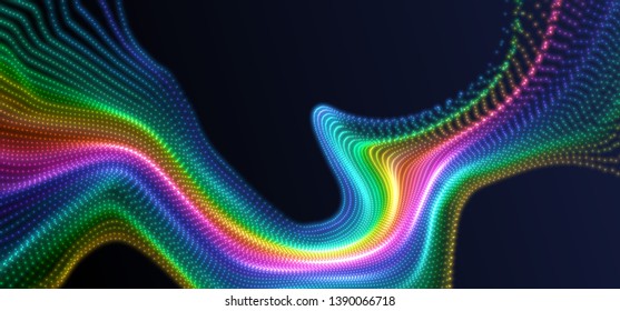 Rainbow gradient particles flow. Vector abstract digital graphic design