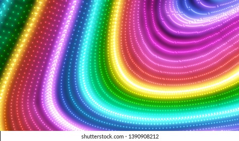 Rainbow gradient particles flow. Vector abstract digital graphic design