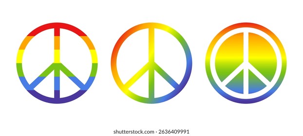 Rainbow gradient Peace symbol vector design, Isolated Vintage and Retro graphic elements illustration, Pride month sticker, Editable